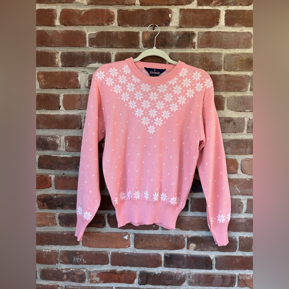 Vintage Pink Sweater with Snowflakes